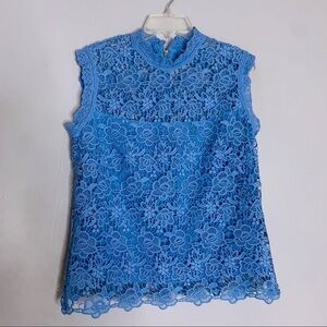 New Nanette Lepore lace sleeveless top women’s large Carolina blue nwt